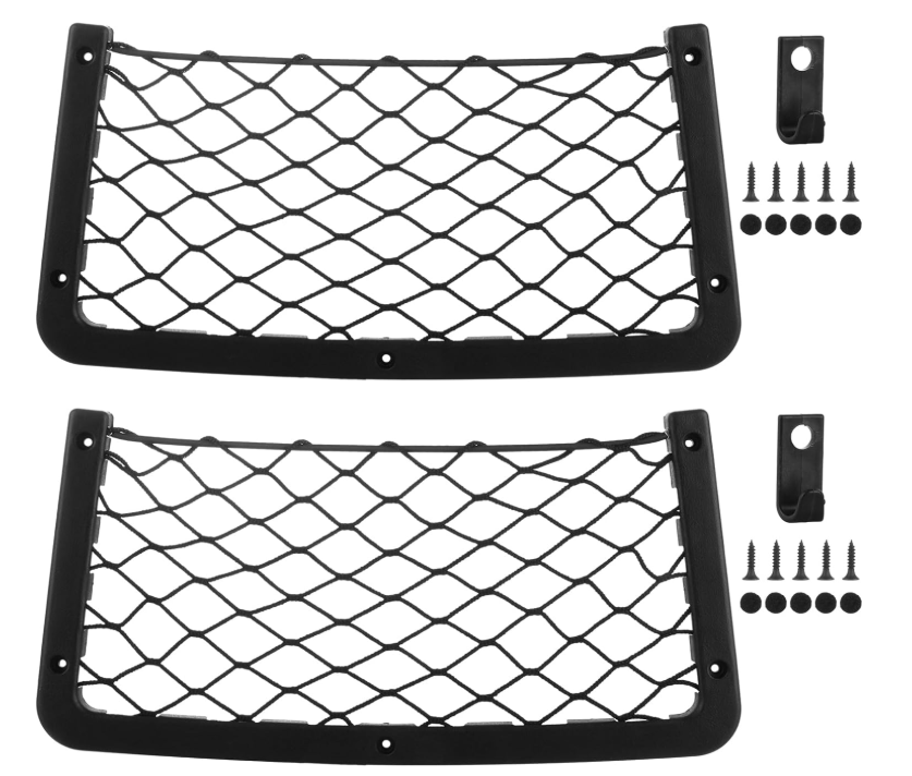 2 Pcs Storage Nets for Campervans Car Storage With 2 Hooks Net Storage Nets,With Plastic Frame for Storing Phone Water Bottle Toiletry(18X36Cm)