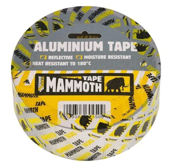 Everbuild Mammoth Aluminium Tape – Heat Resistant to 180°C – Light Reflective – Excellent Moisture Resistance – Silver – 75mm x 45m Roll.