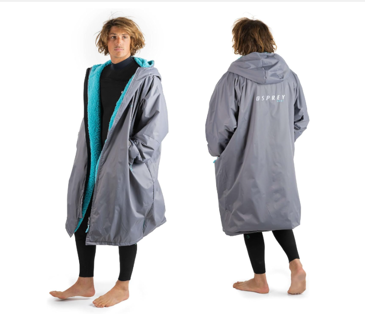 Osprey Changing Robe For Adults & Kids, Unisex, Grey, M | Waterproof Beach Robe, Warm Sherpa Fleece Lining, Coat for Surfing, Swimming, Beach, Camping.