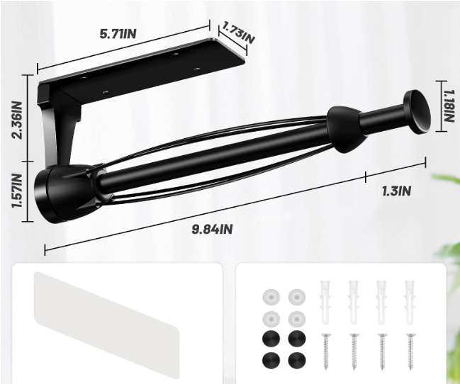 VEHHE Kitchen Roll Holder Under Cabinet, One-Hand Tear (Black) | Two Installation Methods: Drill or Drill-Free | Fits Most Roll Sizes | Space Saving | Ideal...
Colour Name:Black
