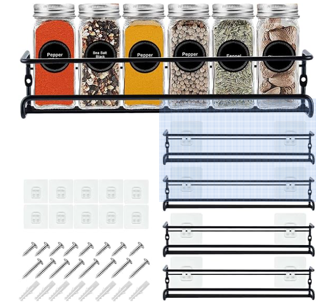 Spice racks Organizer 4 Tier Wall Mounted, for Inside Cupboard