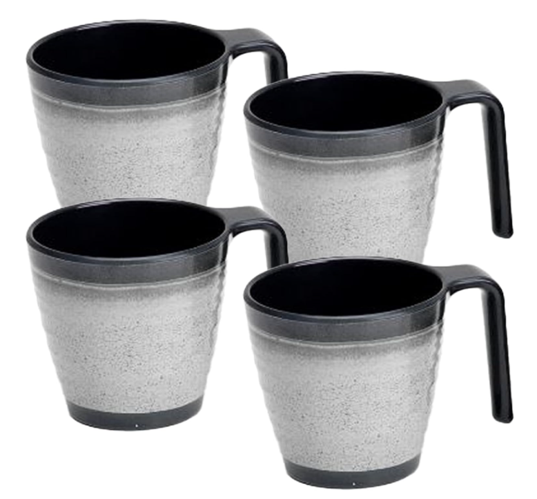 Xtremeauto 4pc Mug Set - Dinnerware Sets Melamine Cups, Mugs Crockery Set Dining Tableware Dishes, Dishwasher Safe Set Caravan (Granite Grey Mugs).