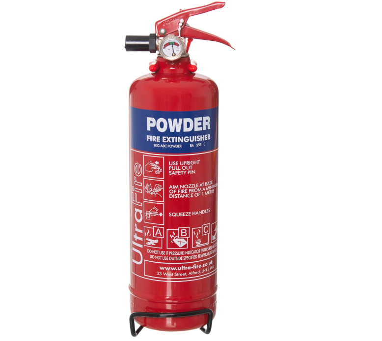 UltraFire 1kg Powder Fire Extinguisher - Car, Taxi, Caravan, Camping, Boat - Kitemarked EN3