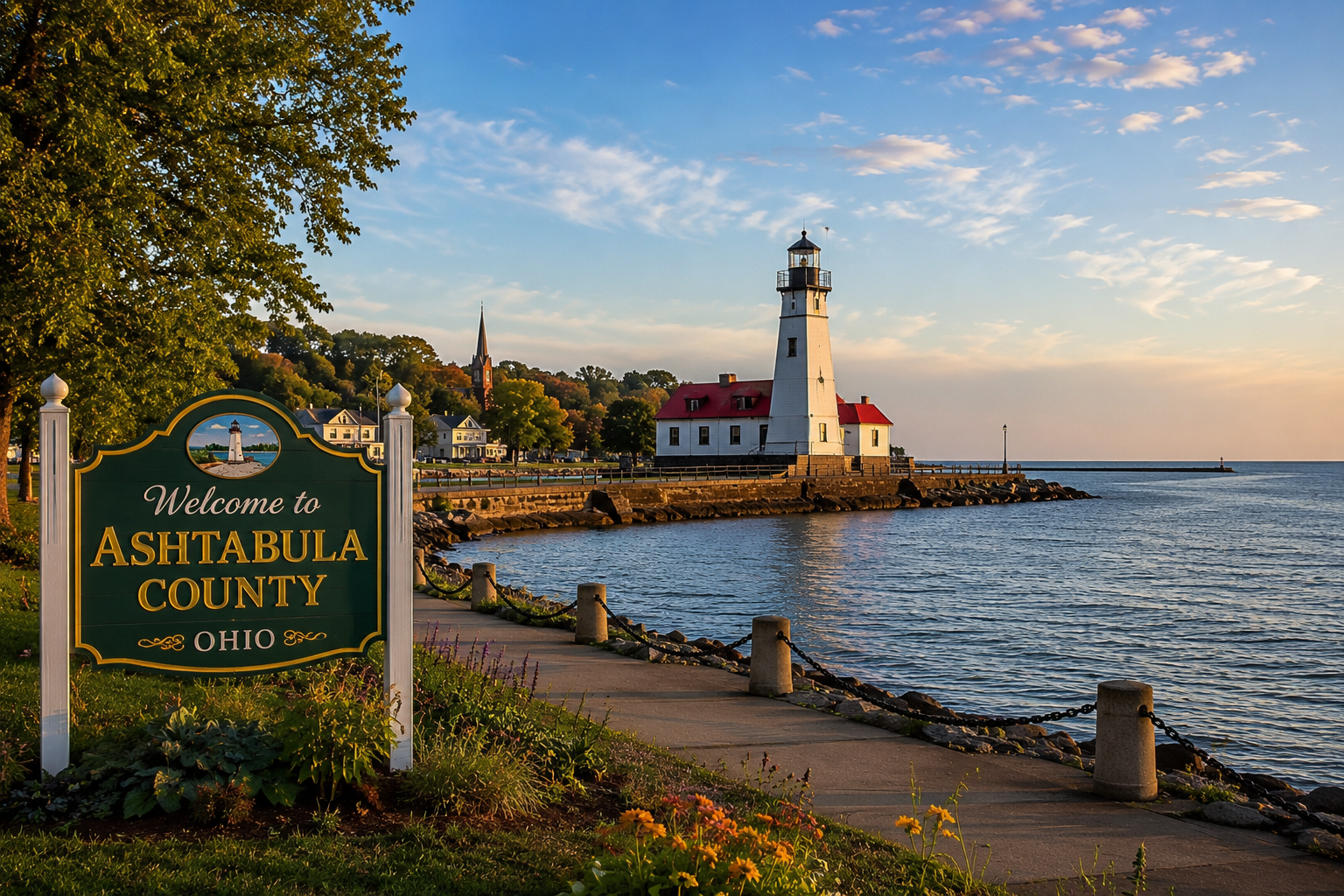 Historic lighthouse along the Lake Erie shoreline in Northeast Ohio, representing the region's scenic waterfront.