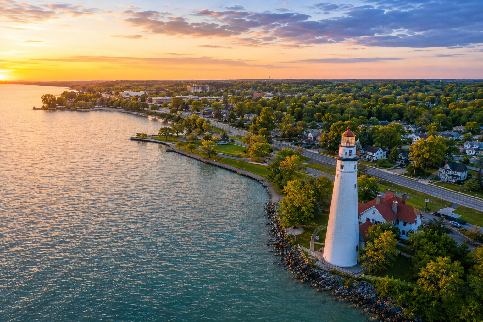 Lighthouse along the Lake Erie shoreline in Northeast Ohio, highlighting the region's waterfront communities.
