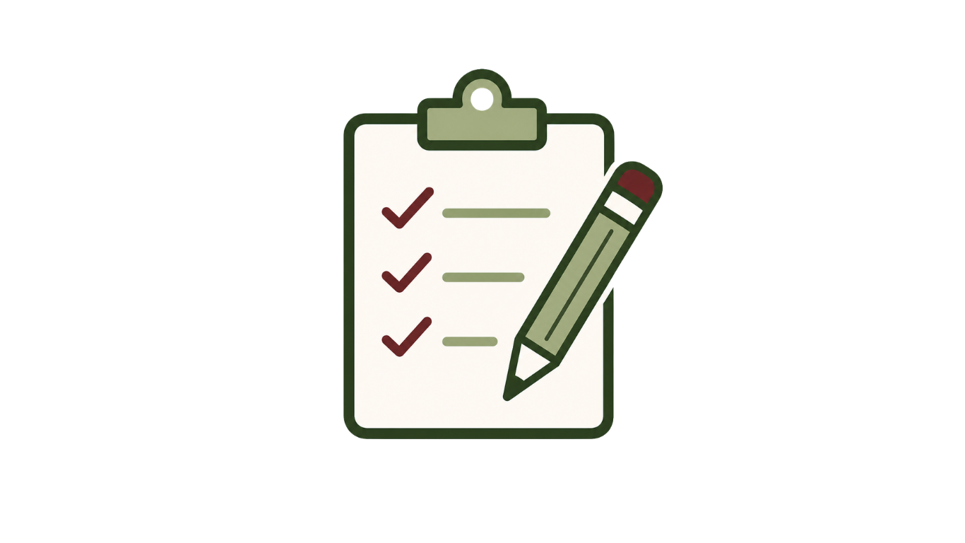 Illustration of a clipboard with a checklist and a pencil.