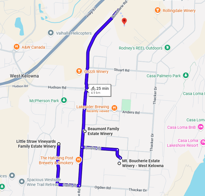 West Kelowna Lakeview Heights Wine Trail E-Bike Route Map