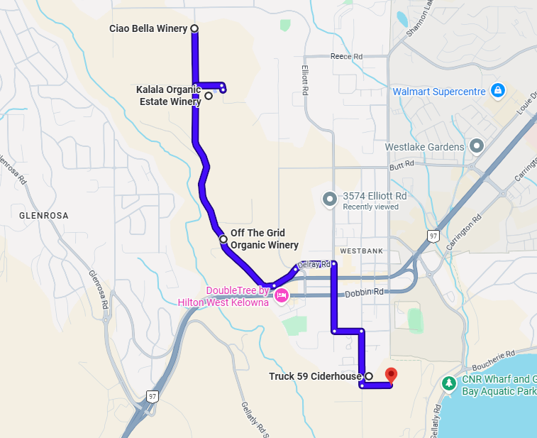 West Kelowna Artisanal Orchard Wine Trail E-Bike Route Map