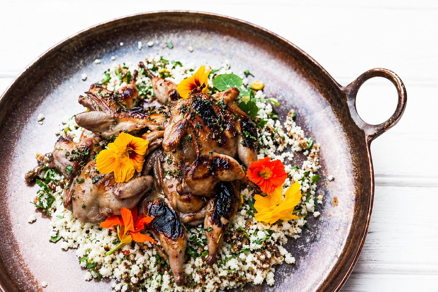 Truffle Honey Glazed Quail with Cauliflower Couscous