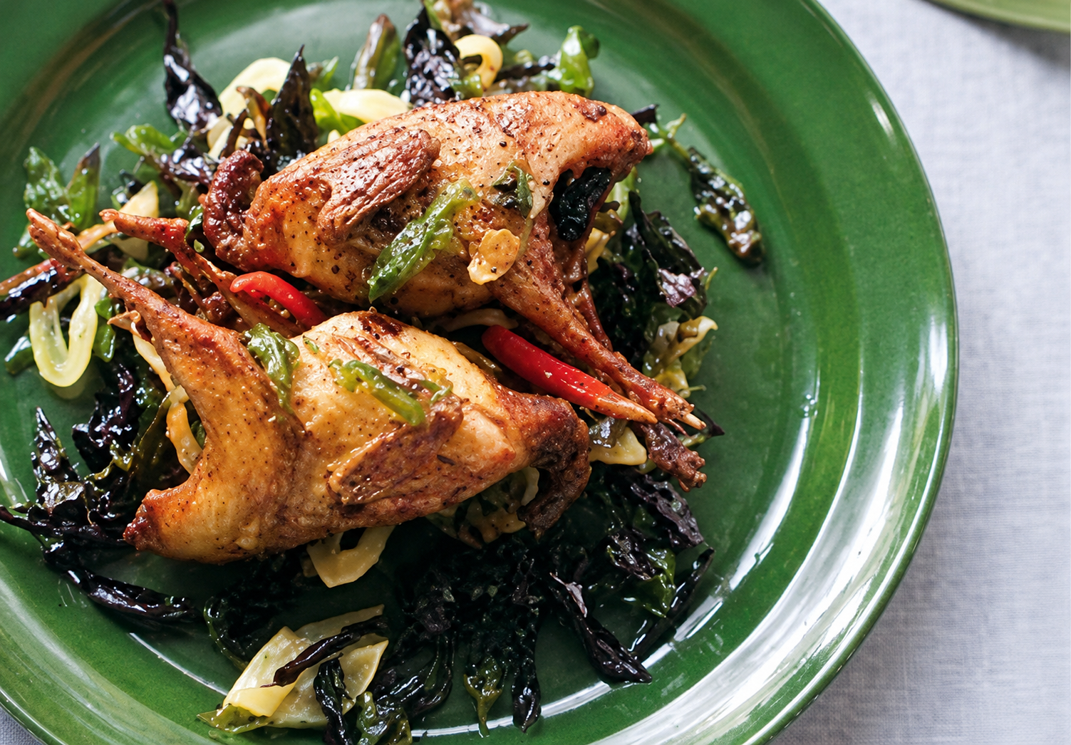 Roast Quail with Crisp Curry Leaves