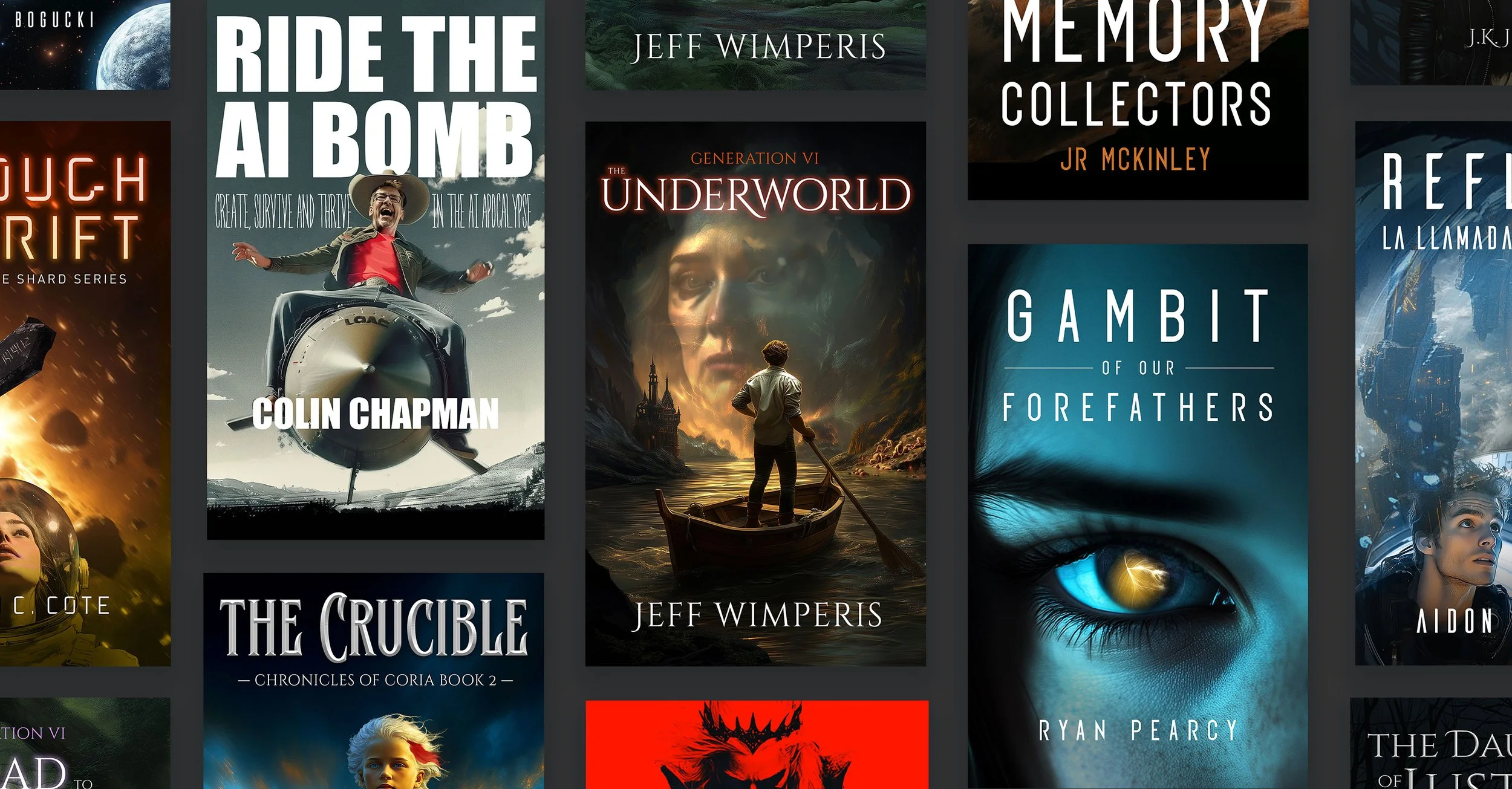 A collection of indie book covers by Specter & Spine
