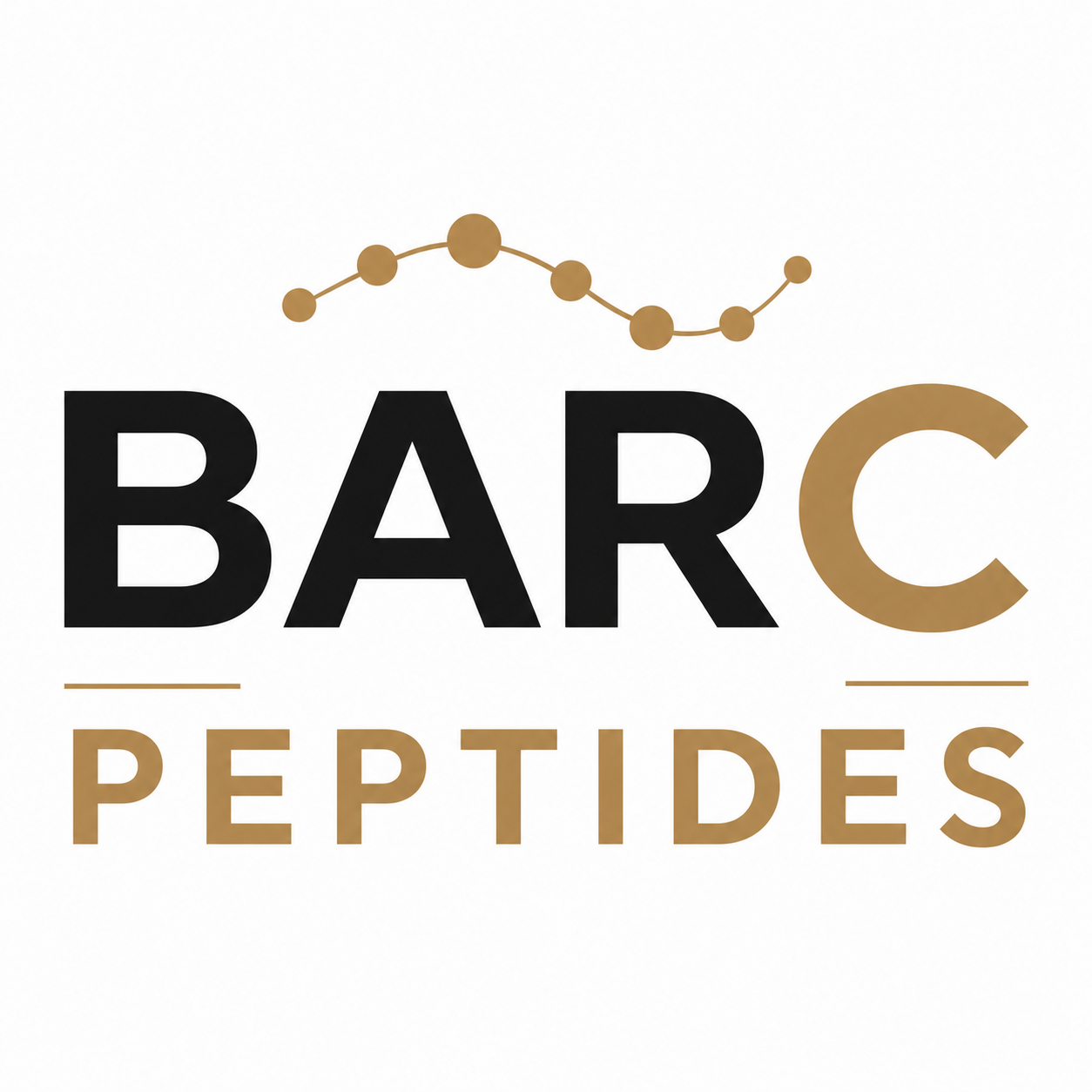 Logo for BARC Peptides featuring a stylized molecular structure above the text