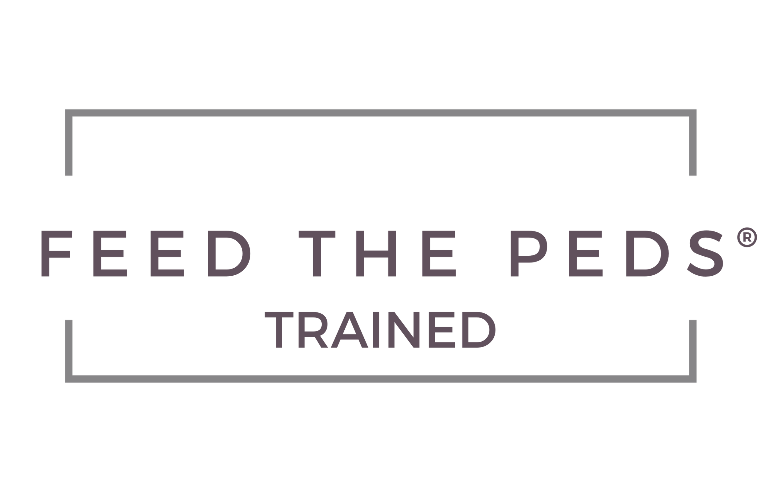 Logo with a gray rectangle border, the text 'Feed the Peds' in purple uppercase letters, and the word 'Trained' partially visible below.