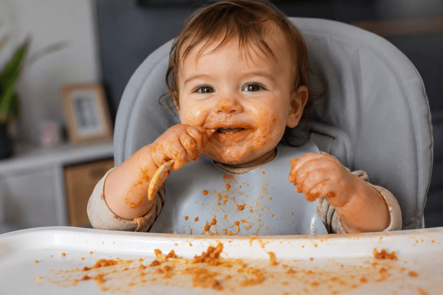 Baby enjoying messy play during feeding therapy at Crescent Kids Therapy in Fort Myers, FL