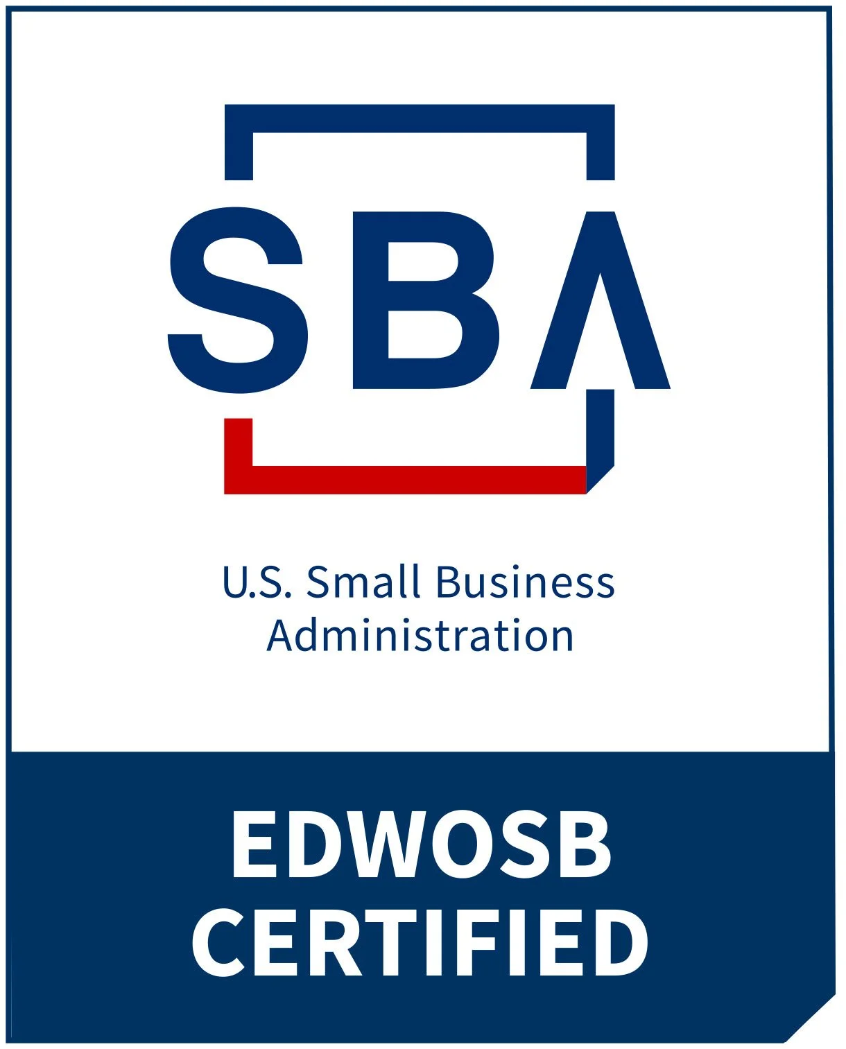 A certification badge from the U.S. Small Business Administration with the logo and the text 'EDWOSB CERTIFIED'.