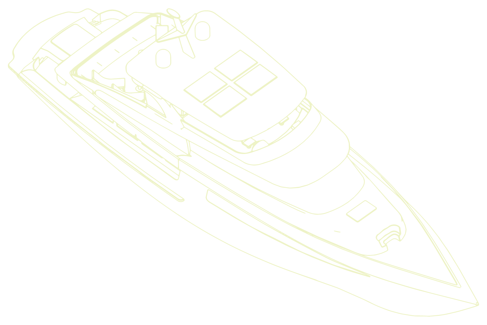 Outline drawing of a boat with a flat top, windows, and a pointed bow.