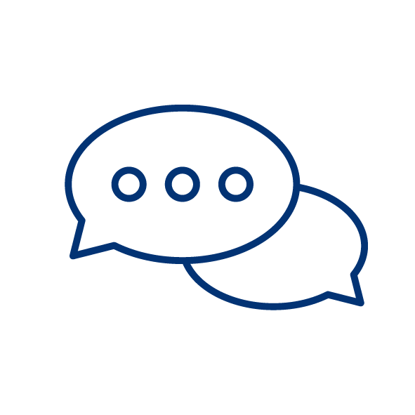 Two overlapping speech bubbles with three dots inside each, representing conversation or communication.