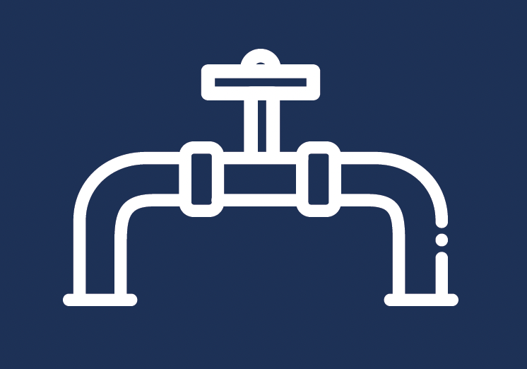 Icon of a water faucet with a handle, set against a dark blue background.
