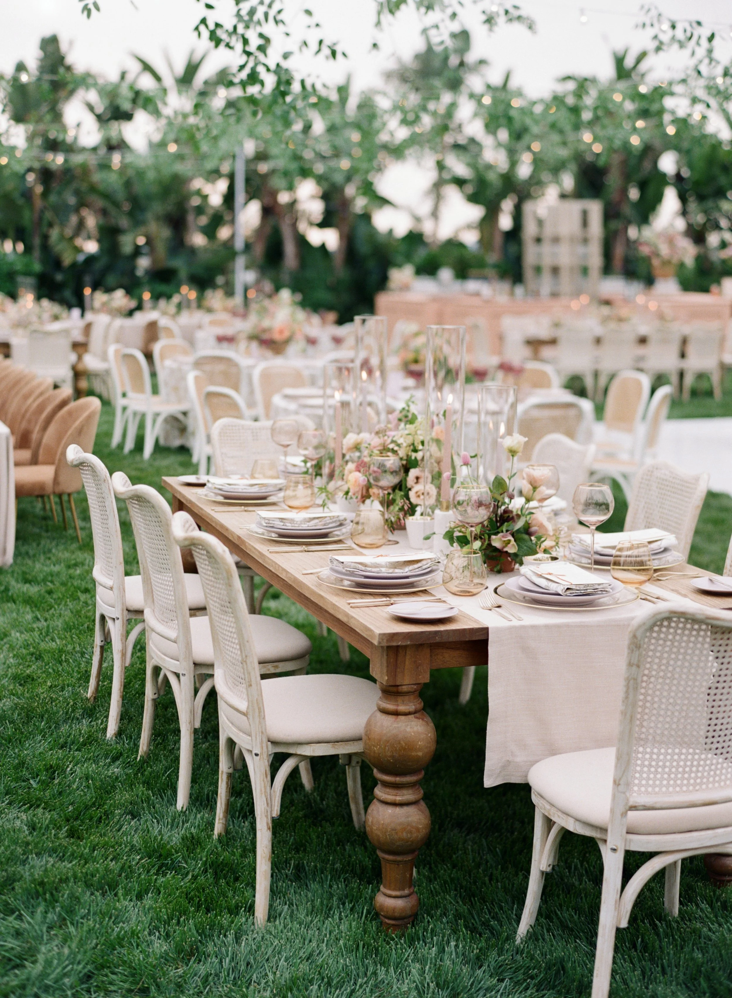 Wedding table settings and reception decor at Rancho Vera Cruz