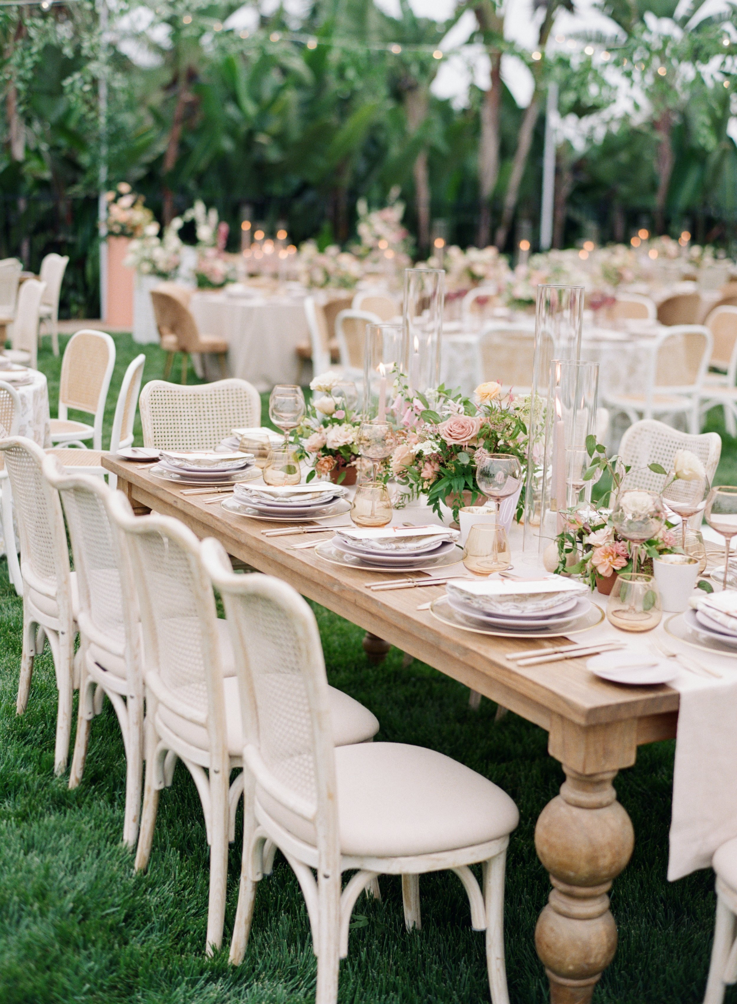 Wedding table settings and reception decor at Rancho Vera Cruz