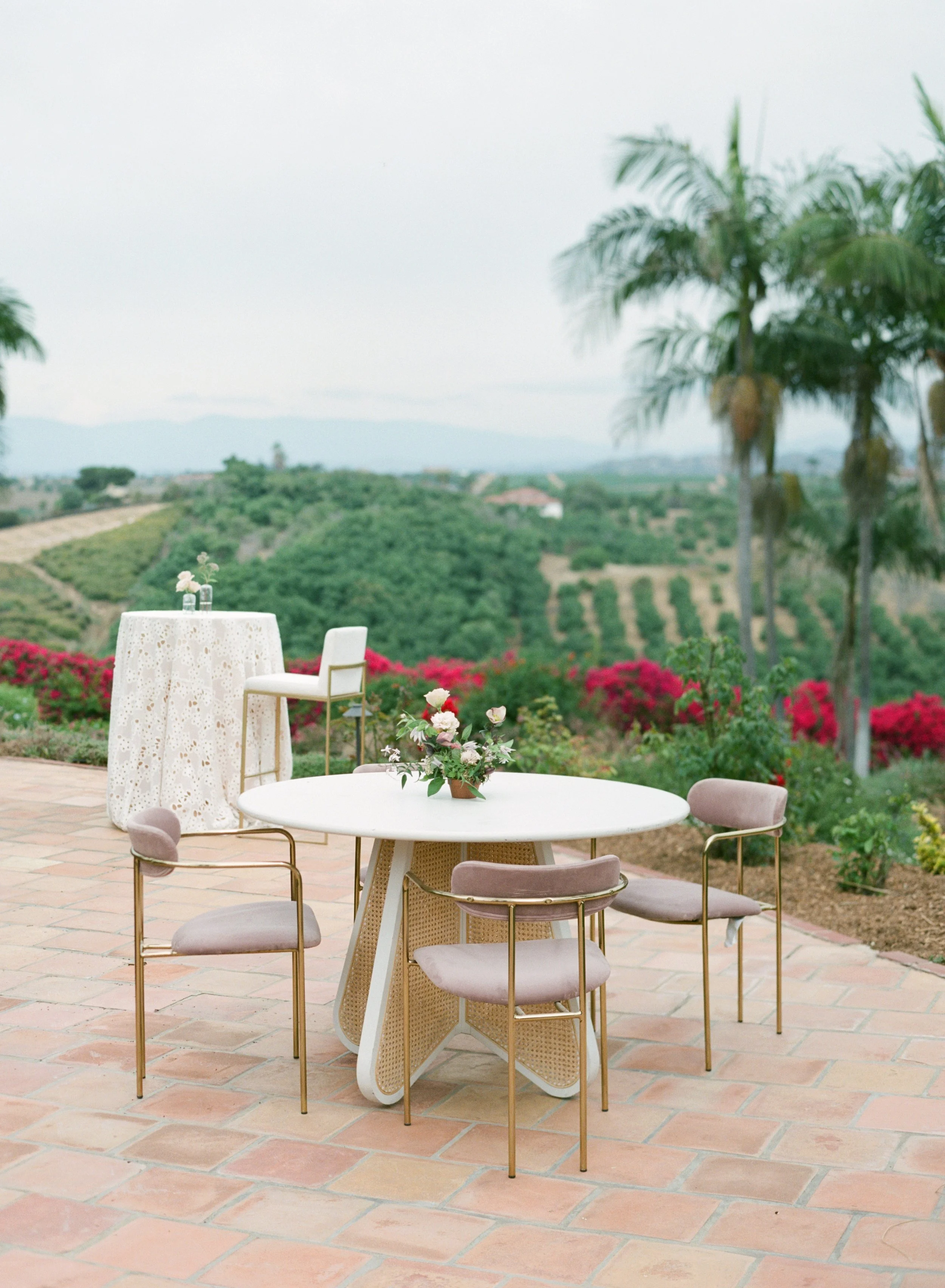 Elegant wedding reception seating at Rancho Vera Cruz wedding venue in Oceanside California