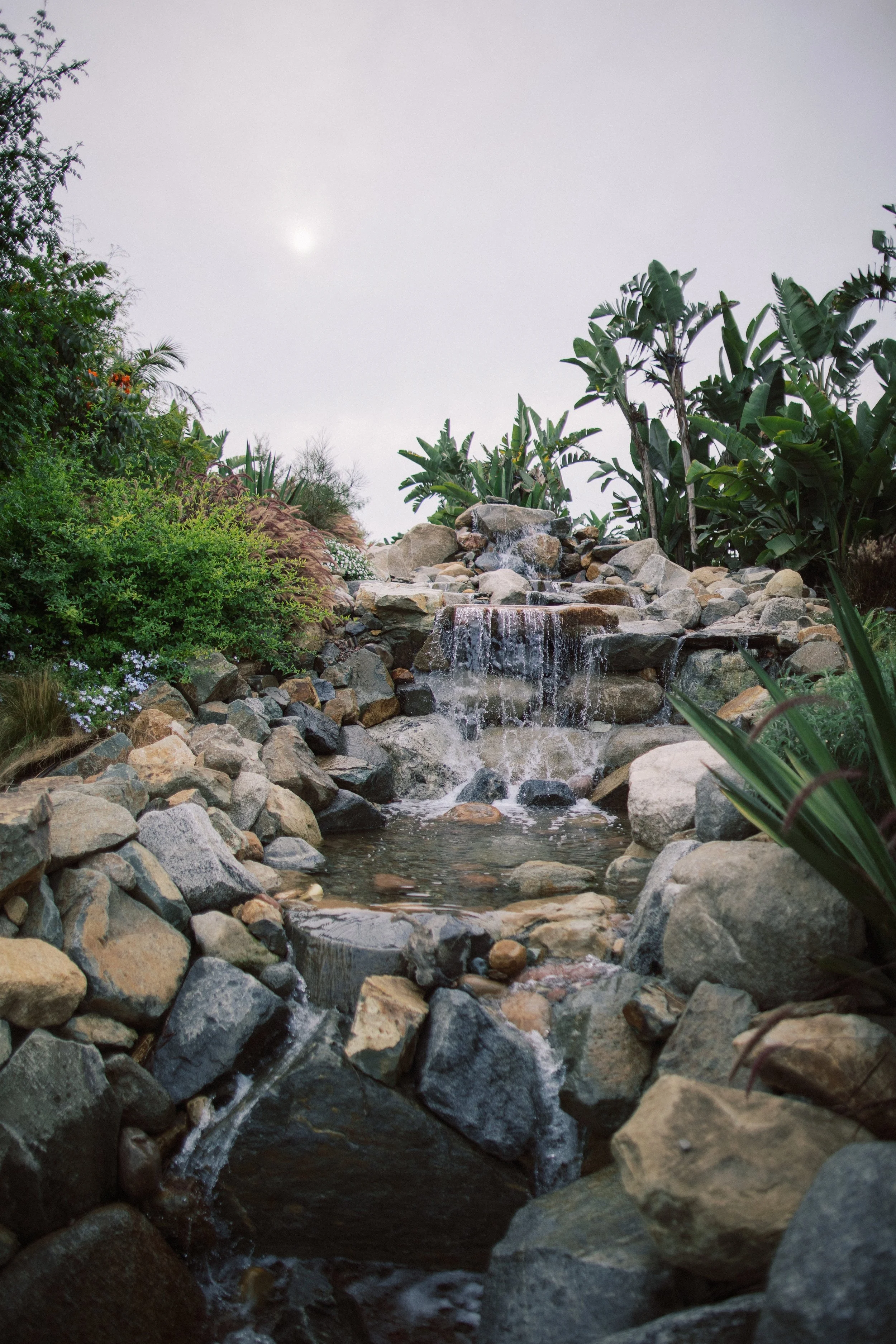 Beautiful waterfall scenery at Rancho Vera Cruz wedding venue near Oceanside California