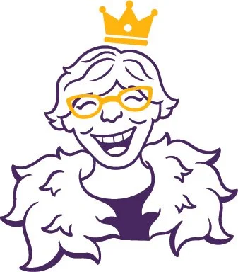 A cartoon illustration of a person wearing glasses and a crown, smiling, with a fluffy fur collar.