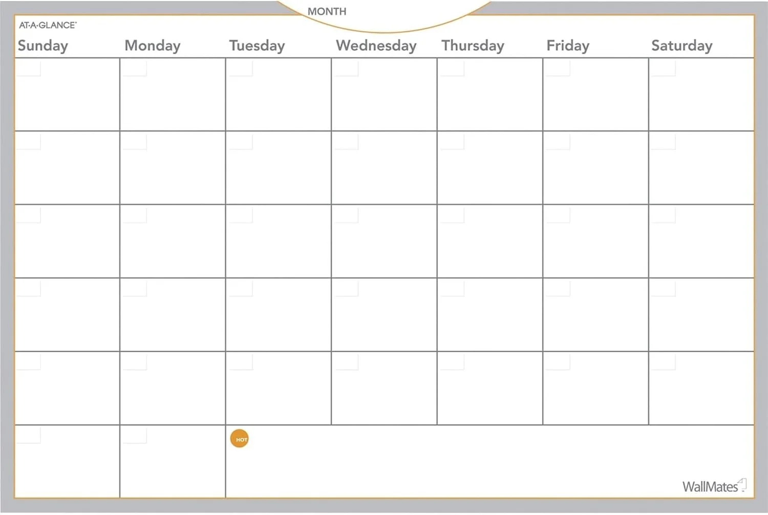 Blank monthly planner template with days of the week from Sunday to Saturday at the top, and empty grid cells for dates and notes.