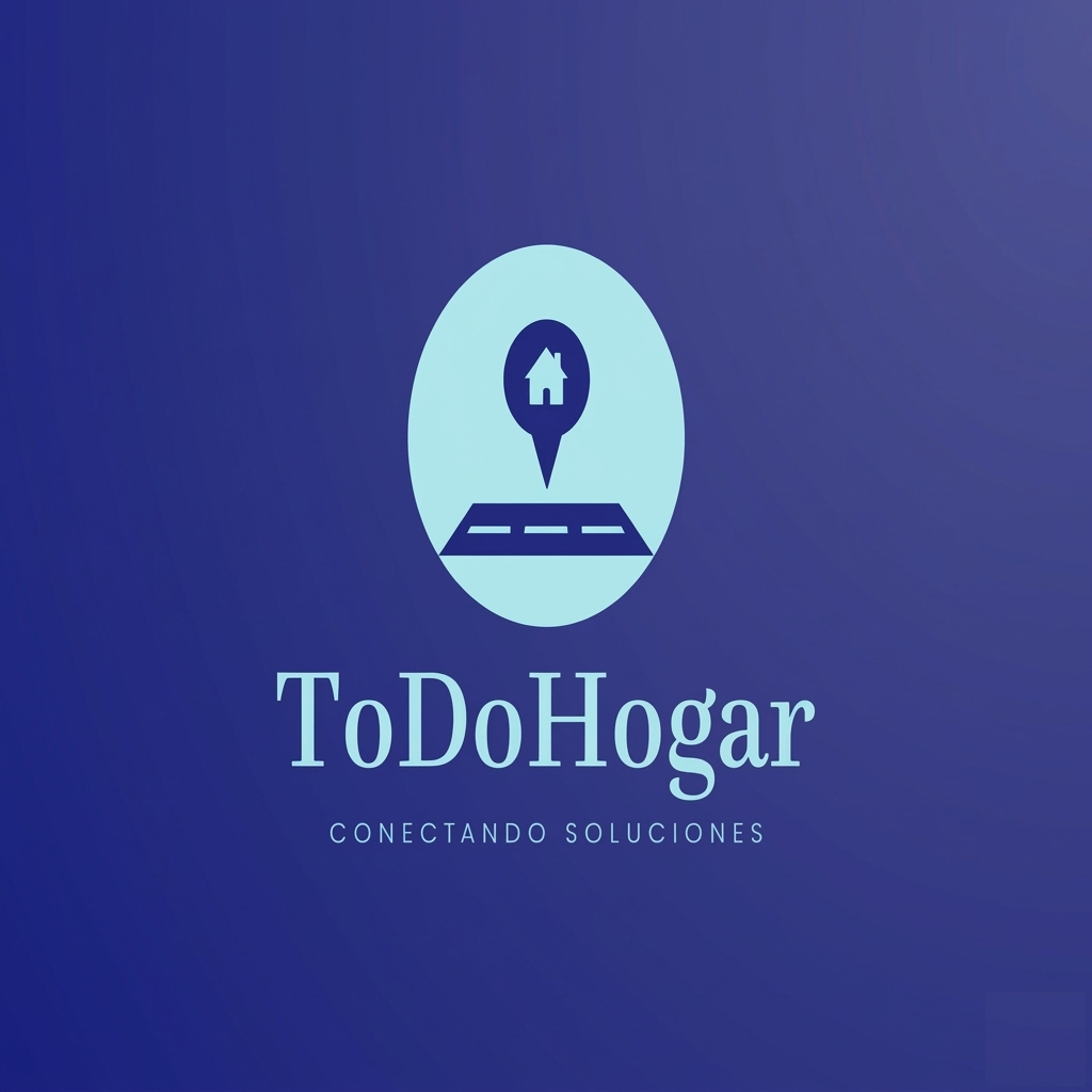 The image is a logo with a house icon inside a location pin above a road, with the text "ToDoHogar" and the tagline "Conectando Soluciones" on a blue gradient background.