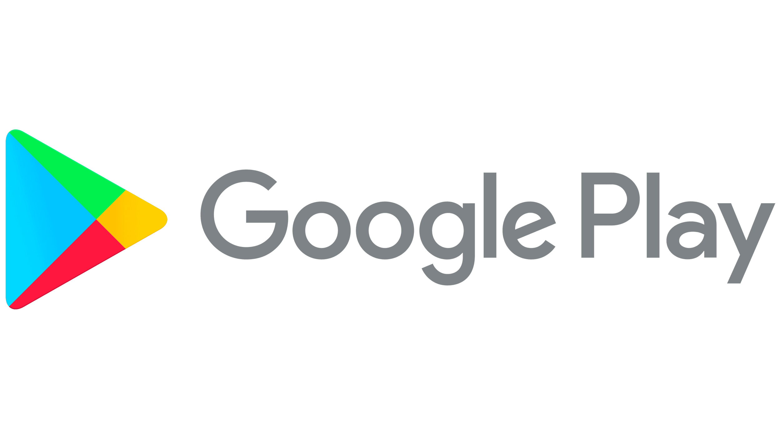 Google Play logo with multicolored triangle icon and gray text