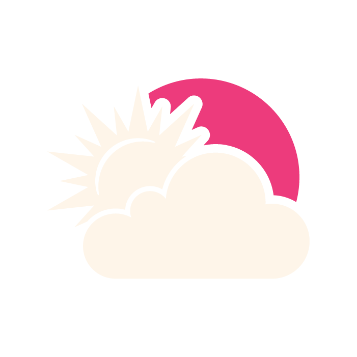 Weather icon showing a partly cloudy day with the sun and clouds, and a pink background element.