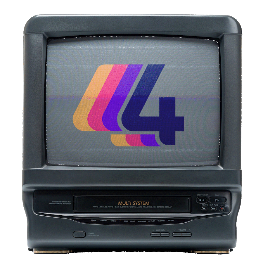 An old tube television displaying the 4Keeps logo with colorful overlapping shapes and a large number 4.