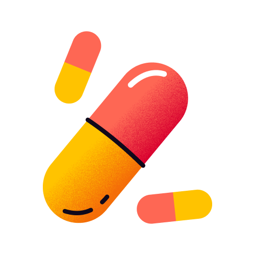 Icon of medical pills with red and yellow halves