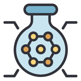 Icons of hormones in a vial