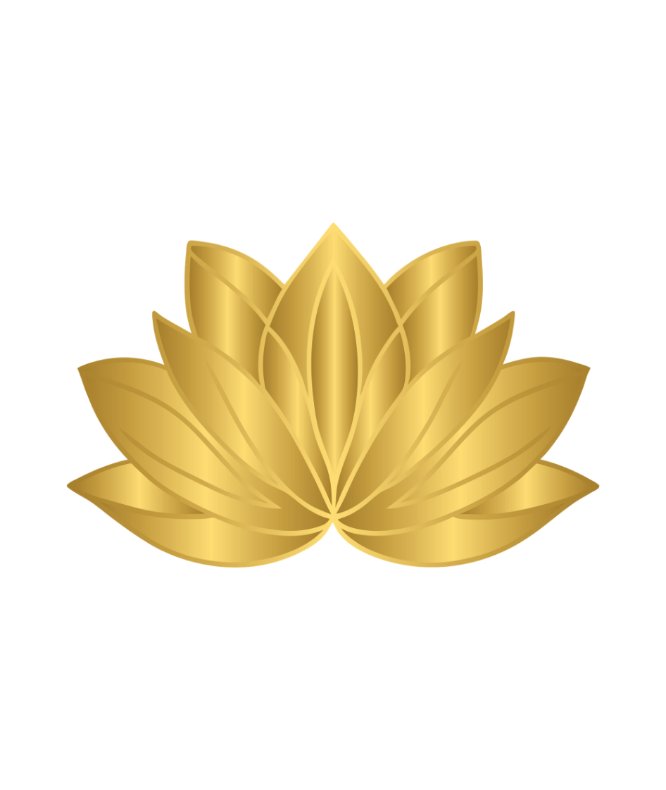 A digital illustration of a gold lotus flower against a black background.