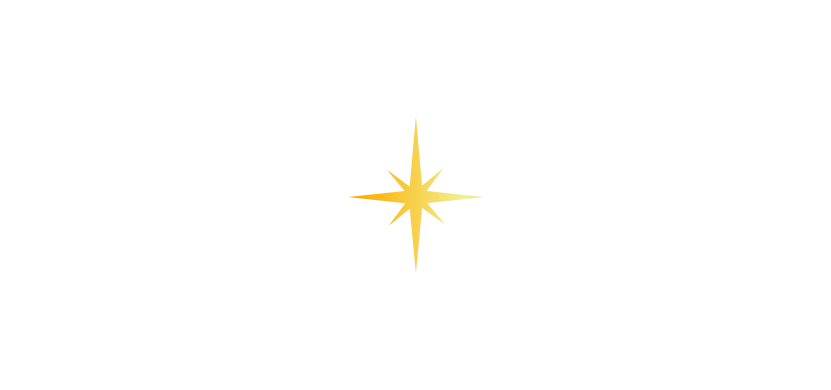 A gold star with a light beam extending horizontally from it, on a black background.