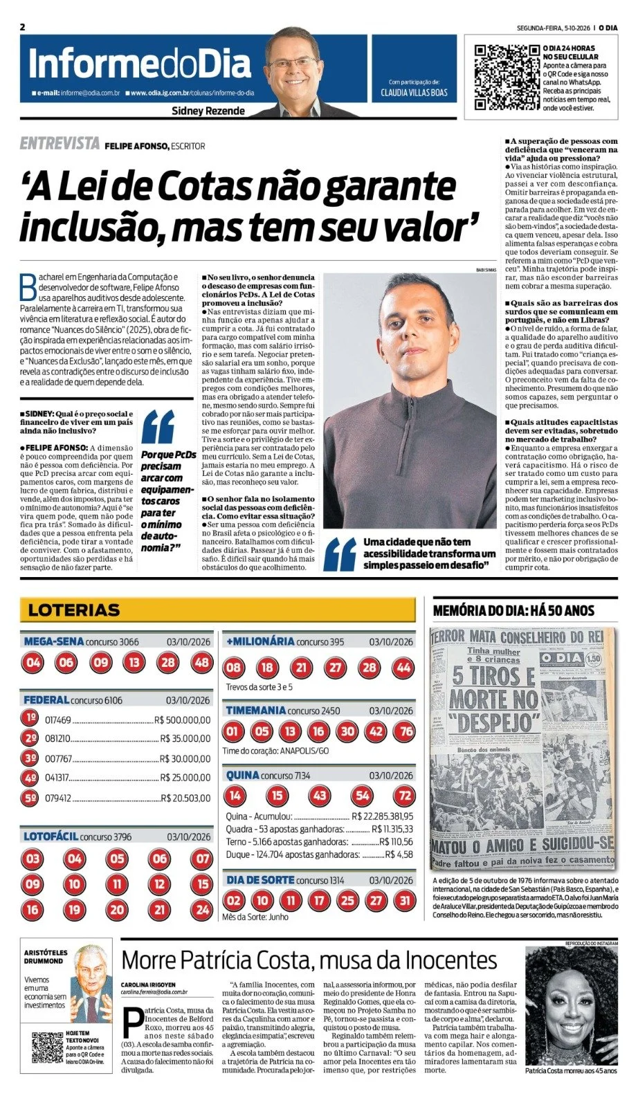 Autor Felipe Afonso em entrevista ao jornal O Dia, falando sobre inclusão de pessoas com deficiência, e também sobre os livros Nuances do Silêncio e Nuances da Exclusão.