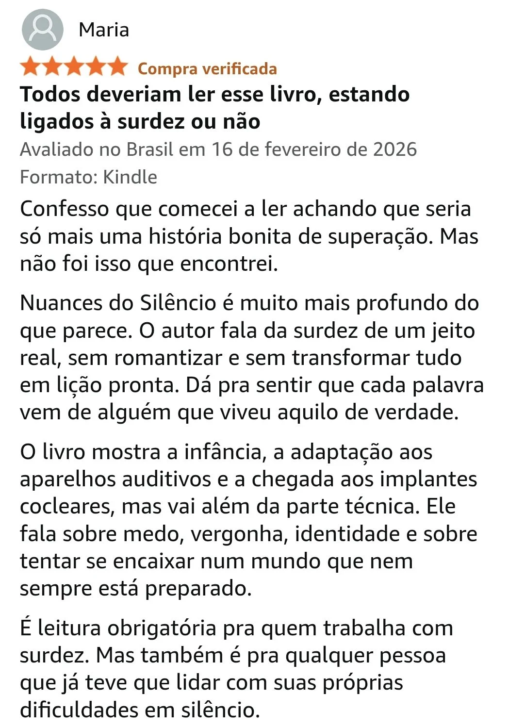 avaliação da leitora sobre nuances do silêncio na amazon
