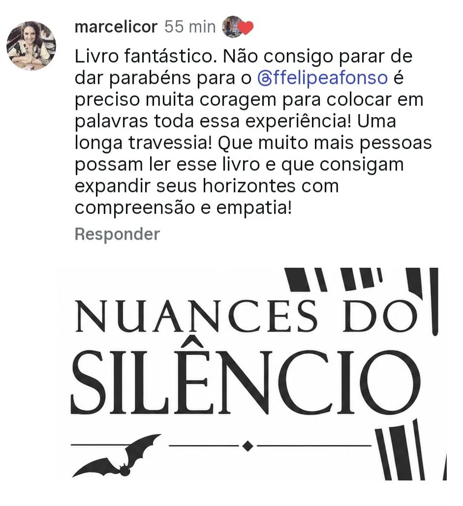 Depoimento de leitora sobre o livro Nuances do Silêncio, exaltando a coragem do autor em escrever sobre a surdez