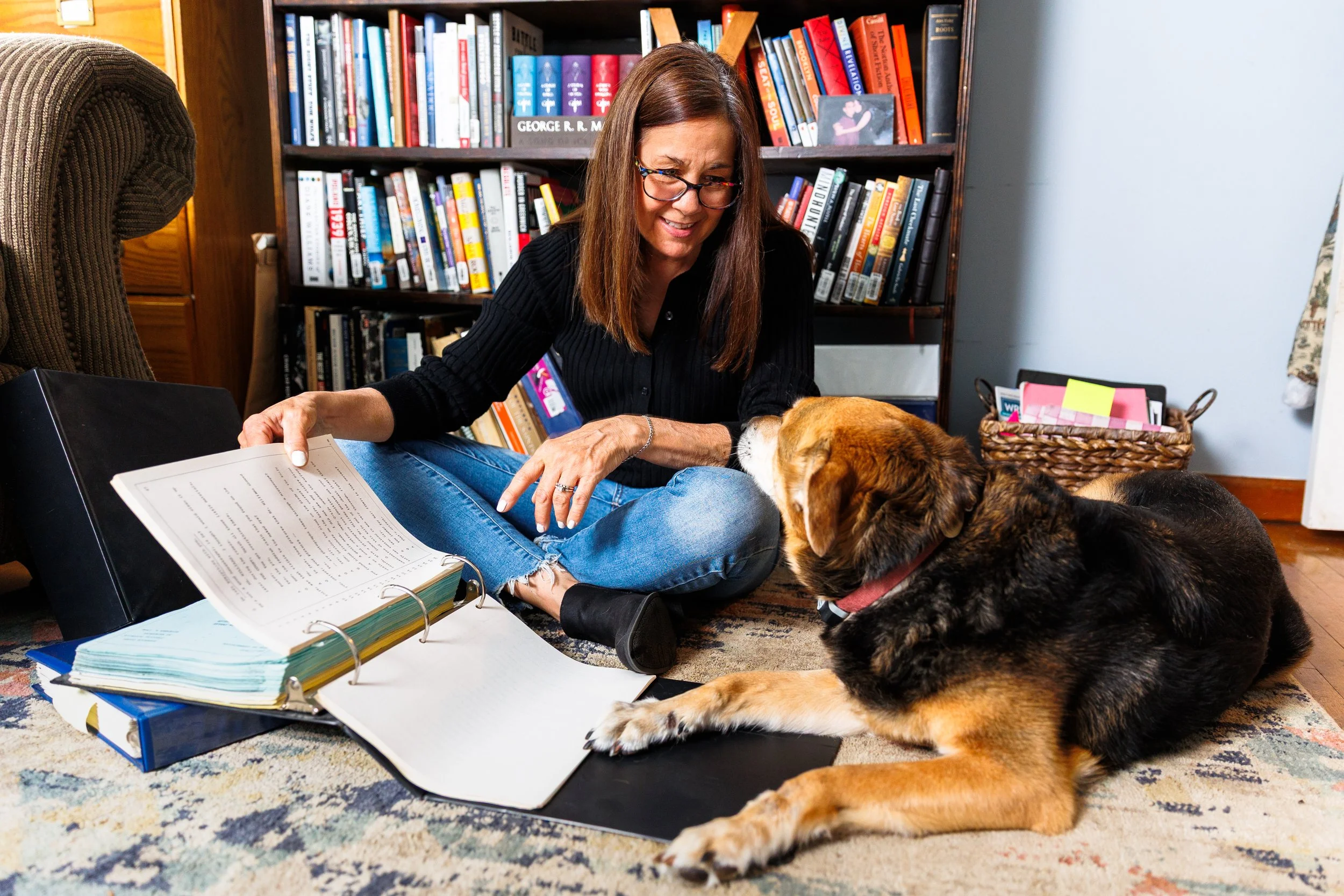 Marianne Heffernan at home with her dog, Beans