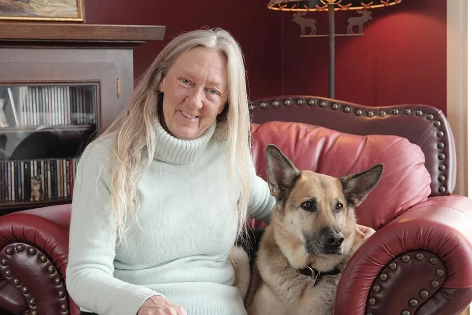 Catherine with one of her dogs