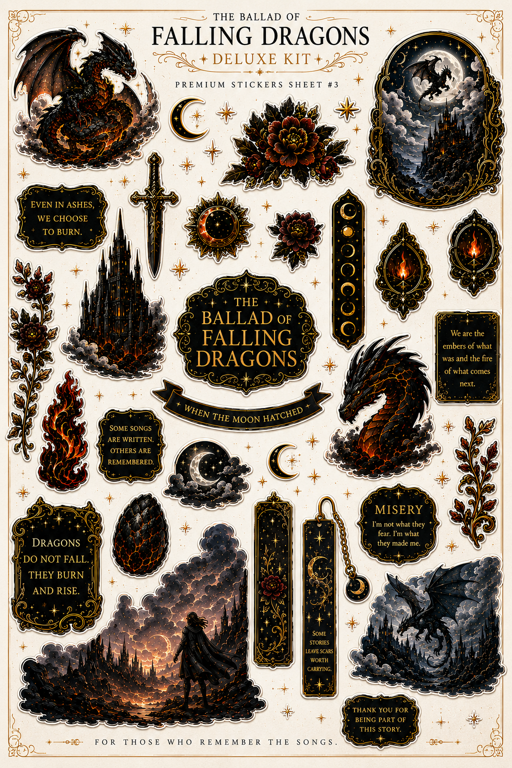 The Ballad of Falling Dragons Deluxe Kit | 24-Page Printable Book Journal Kit | Fantasy Reading Journal Stickers, Washi, Ephemera & Bookmarks