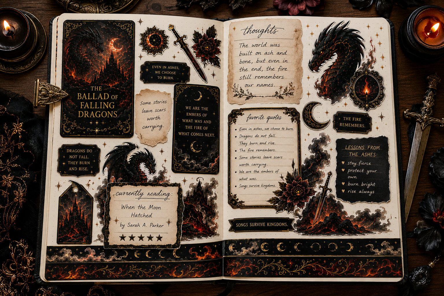 The Ballad of Falling Dragons Full Kit | Printable Book Journal Kit | Fantasy Reading Journal Stickers, Washi Tape, Bookmarks & Ephemera