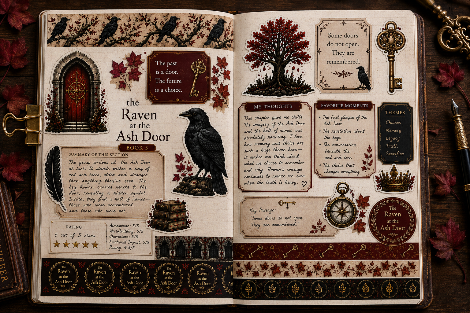 The Raven at the Ash Door Early Access Kit | Printable Book Journal Stickers & Washi Tape | Digital Download