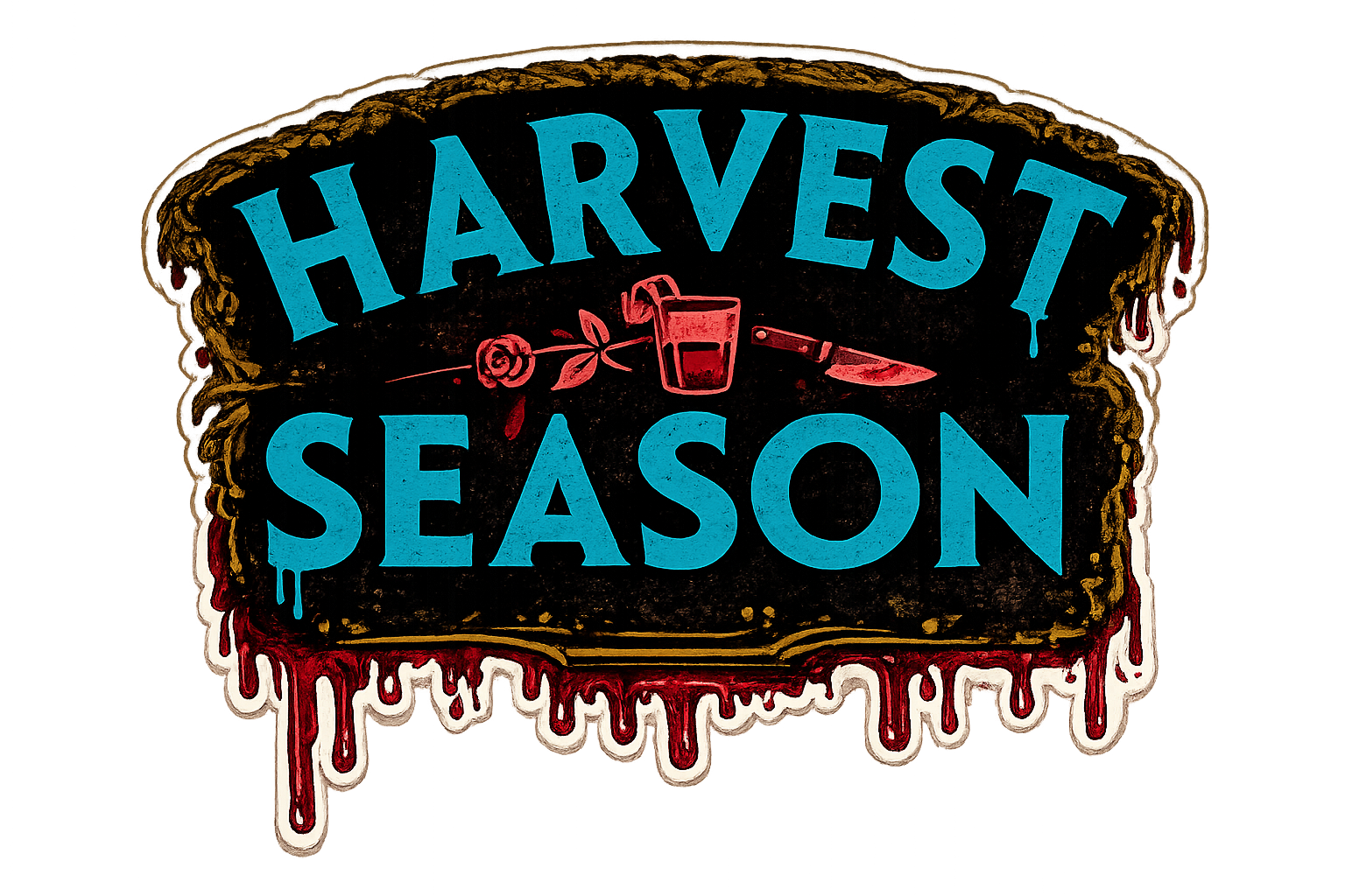 Harvest Season book journal collection logo inspired by Brynne Weaver featuring a rose, wine glass, knife, and gothic dark romance aesthetic for printable reading journals.