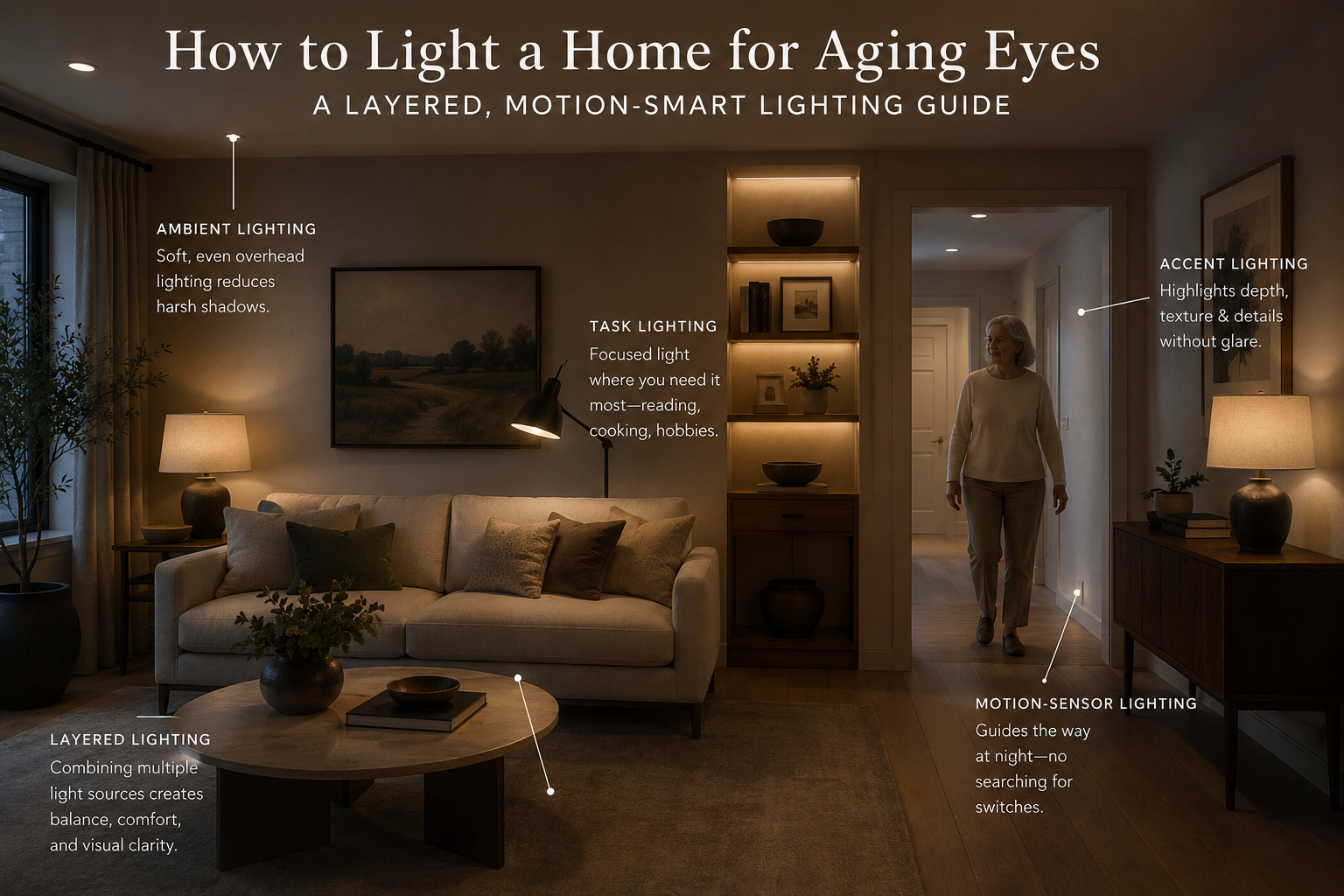 How to Light a Home for Aging Eyes: A Layered, Motion Smart Lighting Guide