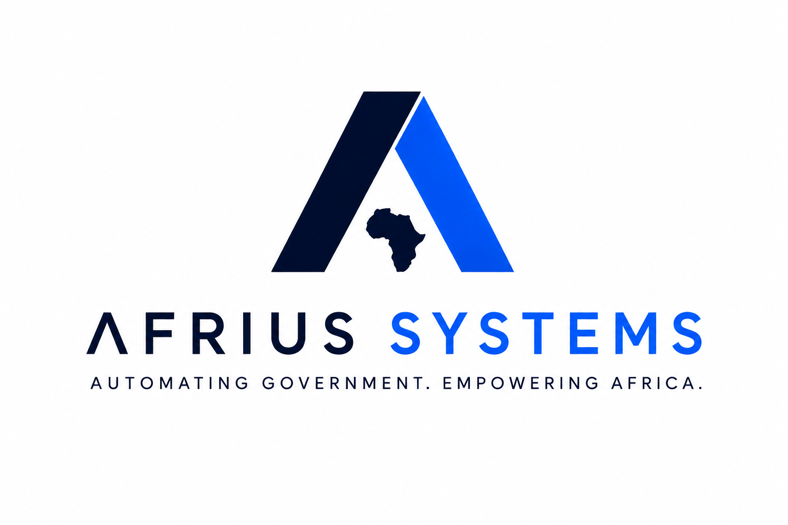 Logo of Afrius Systems featuring a stylized shield with the African continent in the center, with the company name below and the slogan 'Automating Government. Empowering Africa.'