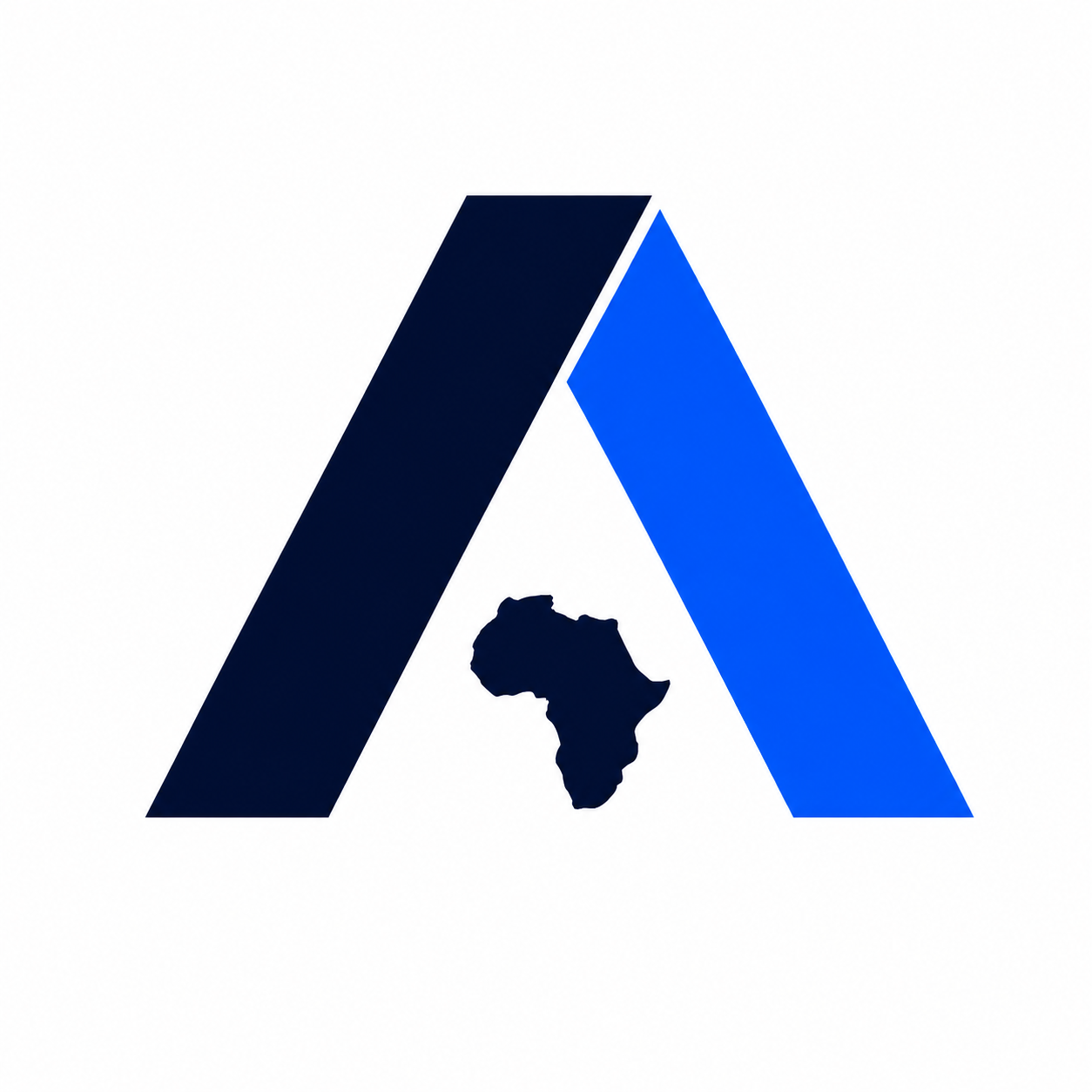 A logo with two stylized triangles in dark blue and blue, and a silhouette of the continent of Africa in dark blue beneath the triangles.