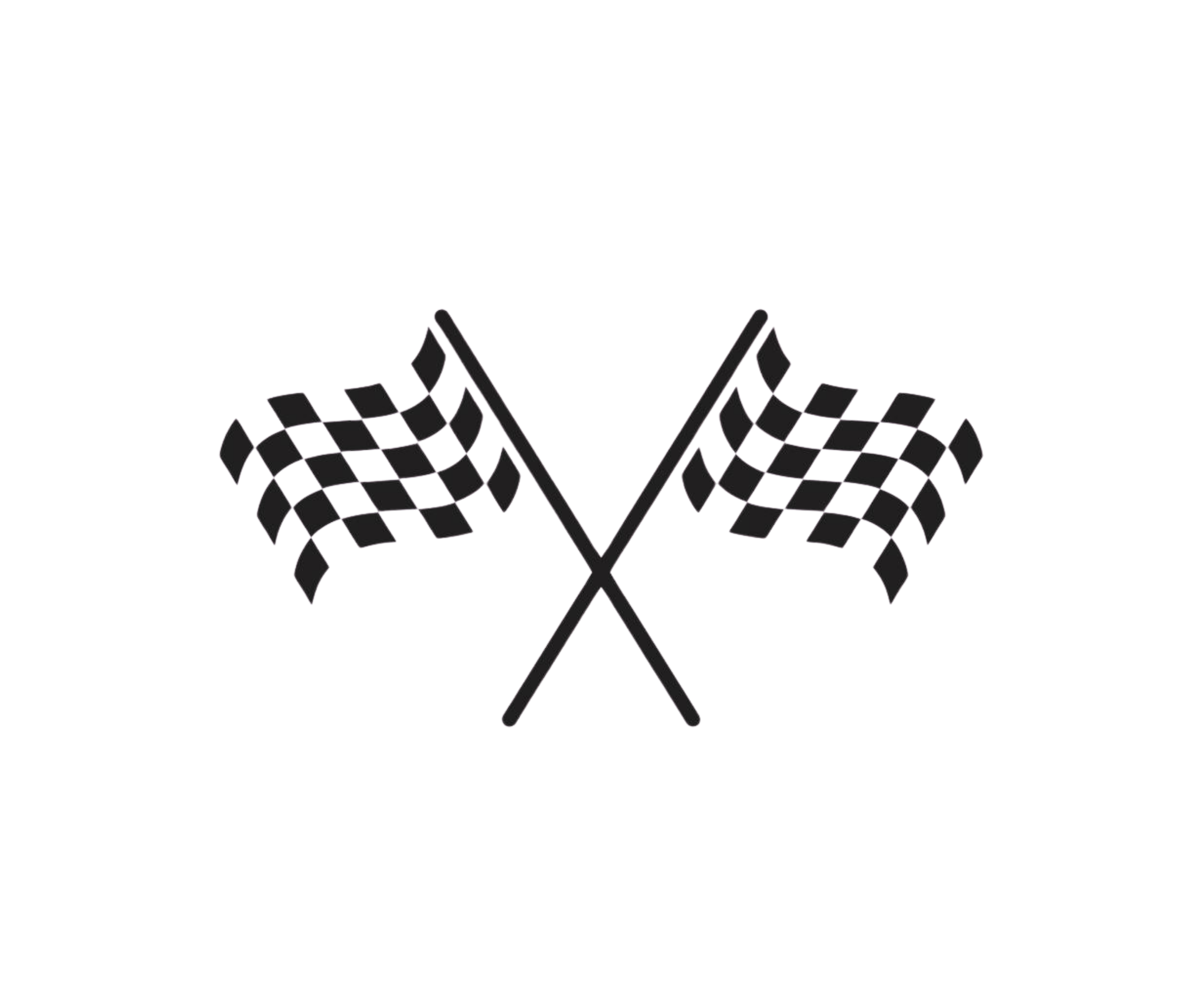 A 3D digital art representation of a racing checkerboard pattern with black and purple checkered flags arranged in a curve. The background is black, and the flags are depicted in a stylized, glowing manner.