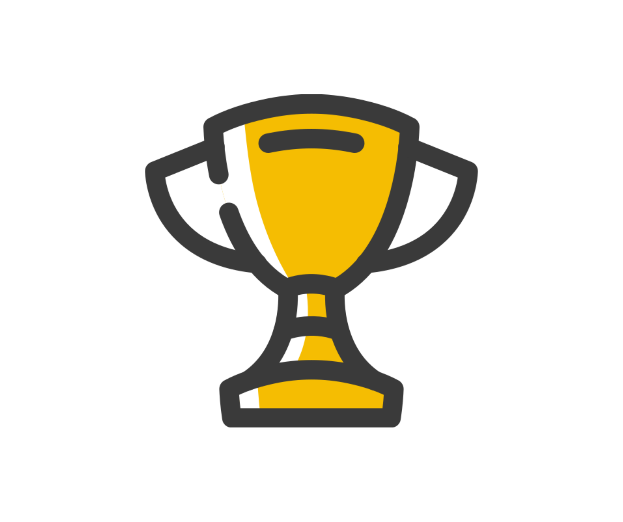 Simplified illustration of a trophy with a gold cup, black base, and gray handles, on a black background.